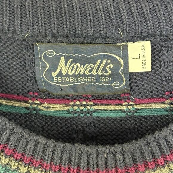 VTG 80s Nowell’s Mens Sweater 3D Textured Knit Basketweave Blue Size L USA Made - Picture 4 of 5